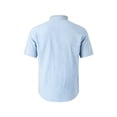 thumbnail image 3 of Linen Shirt for Men Short Sleeve Casual Button Up Top Breathable Summer Loose Fit Tunic Tee Beach Vacation Travel Out Wear Light Blue M, 3 of 4
