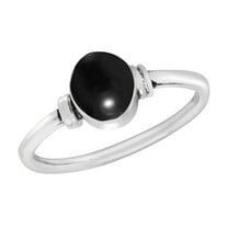 Oval Mystery Black Onyx Stone Inlay Sterling Silver Band Ring-7