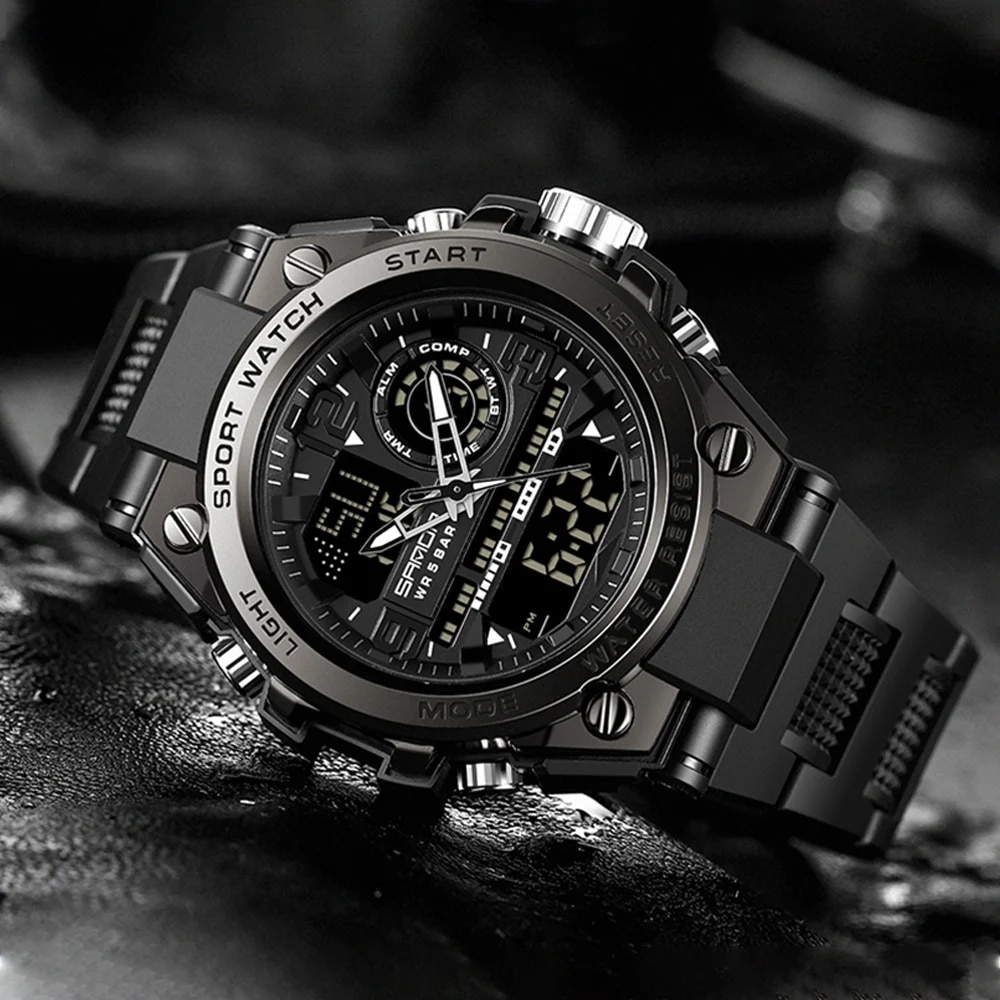 Montre Homme Sport Analogique-digitale - Étanche 50m, Bracelet Bleu PU, Modèle W-822, Neuf