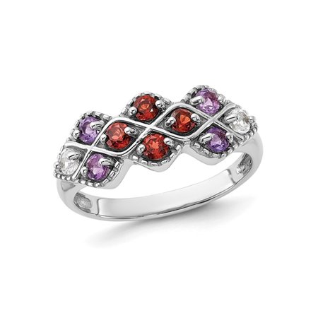 7/8 Carat (Ctw) Amethyst, Garnet and White Topaz Ring in Sterling Silver