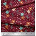 thumbnail image 2 of Soimoi Red Cotton Duck Fabric Snowflake,Leaves & Flower Floral Printed Fabric 1 Yard 42 Inch Wide, 2 of 3