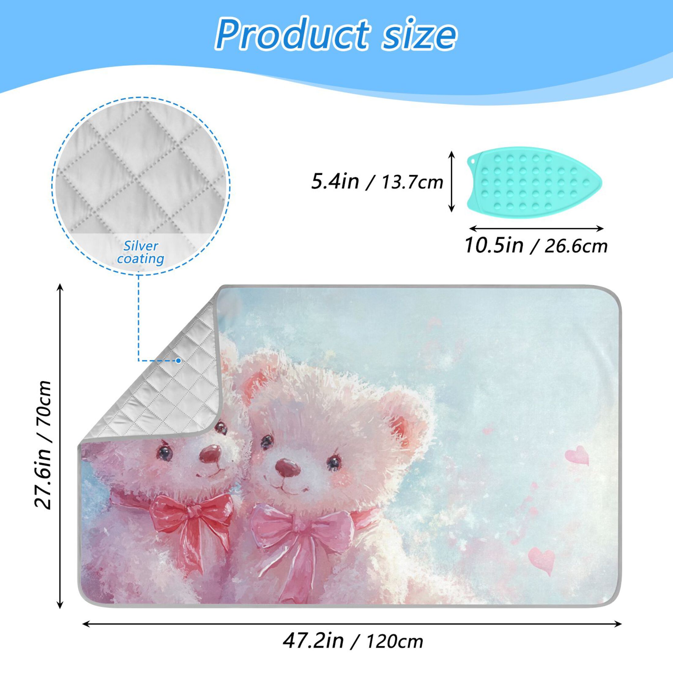Pink Bears Hearts Ironing Board Covers Heat Resistant Ironing Pad Mat Portable for Travel Washer Dryer Table