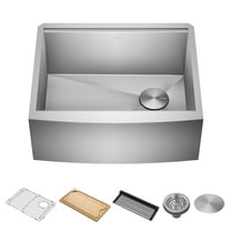 KRAUS Kore 24" Farmhouse Workstation 16 Gauge Single Bowl Stainless Steel Kitchen Sink with Accessories