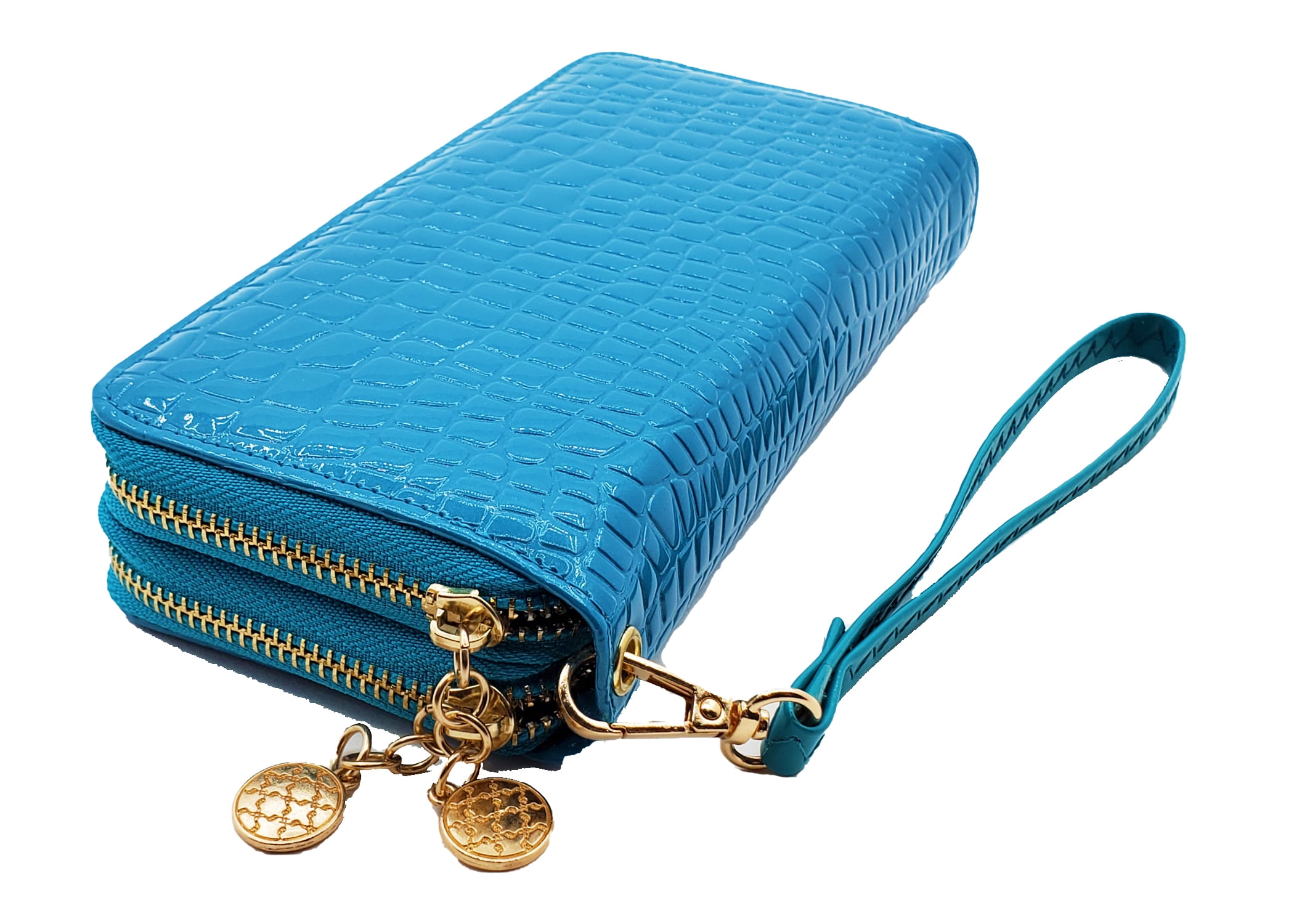 Cutie Large Wallet For Women Glossy Pu Leather Card Holder Phone Checkbook Organizer Double Zipper Coin Purse Blue Walmart Com