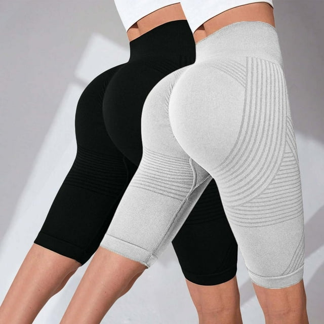 Women's Textured Compression Hip Lifting Fitness Pants, High Waisted Peach Booty Yoga Shorts 2PC Set with Seamless Design, Tummy Control Workout Gear for Gym, Running and Daily Training Light Ashy M