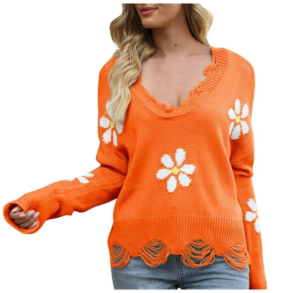 Aoochasliy Womens Sweaters Clothes Pullover Raglan Long Sleeves Cardigan Knitted Printing V-neck