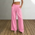 thumbnail image 3 of Wide Leg Trousers Women Lightweight Ruched Elastic Waist Comfy Pants with Pockets Summer Loose Pants for Women, 3 of 8