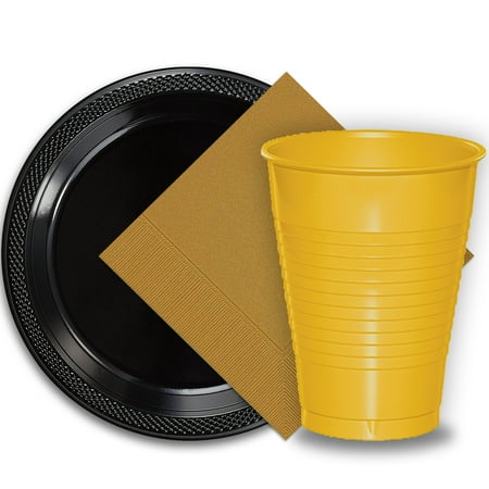 Gold Octagon Plastic Plates - 50 Black Plastic Plates (9