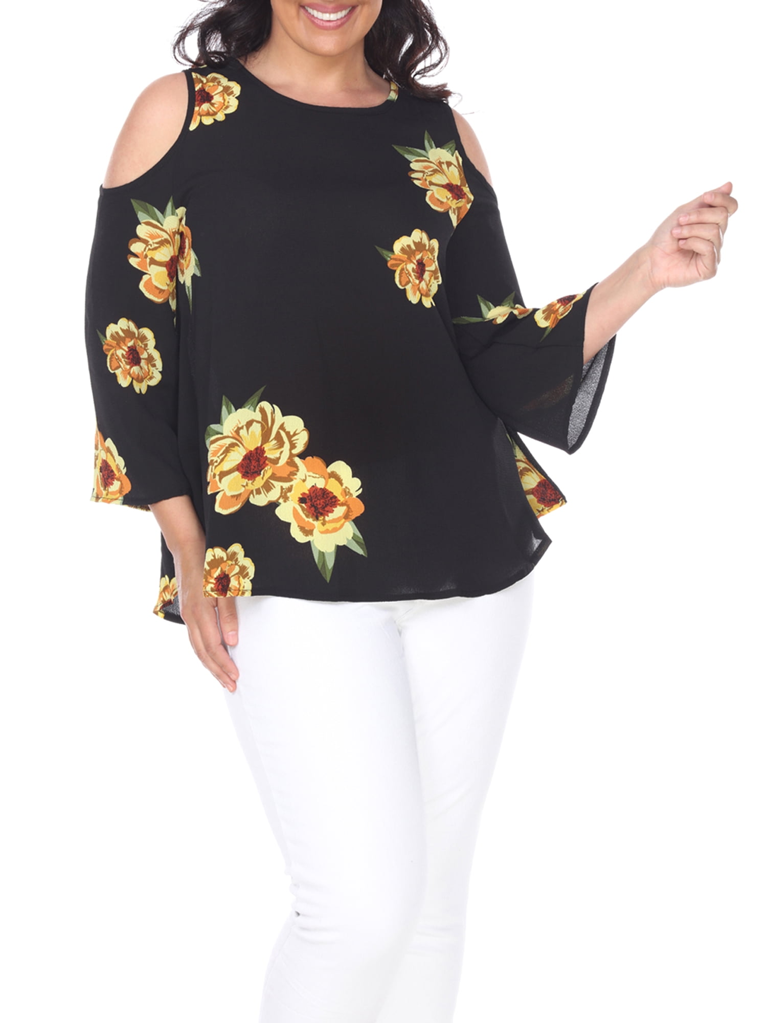 White Mark Stylish Plus Size Multi Colored Cold Shoulder Top For Women