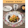 thumbnail image 3 of 13 Inch Round Placemats Set of 4, Pink Spring Floral Non Slip Heat Insulation PP Table Mats, Vintage Summer Botanical Washable Place Mats for Kitchen Dining Party Table Decor, 3 of 7