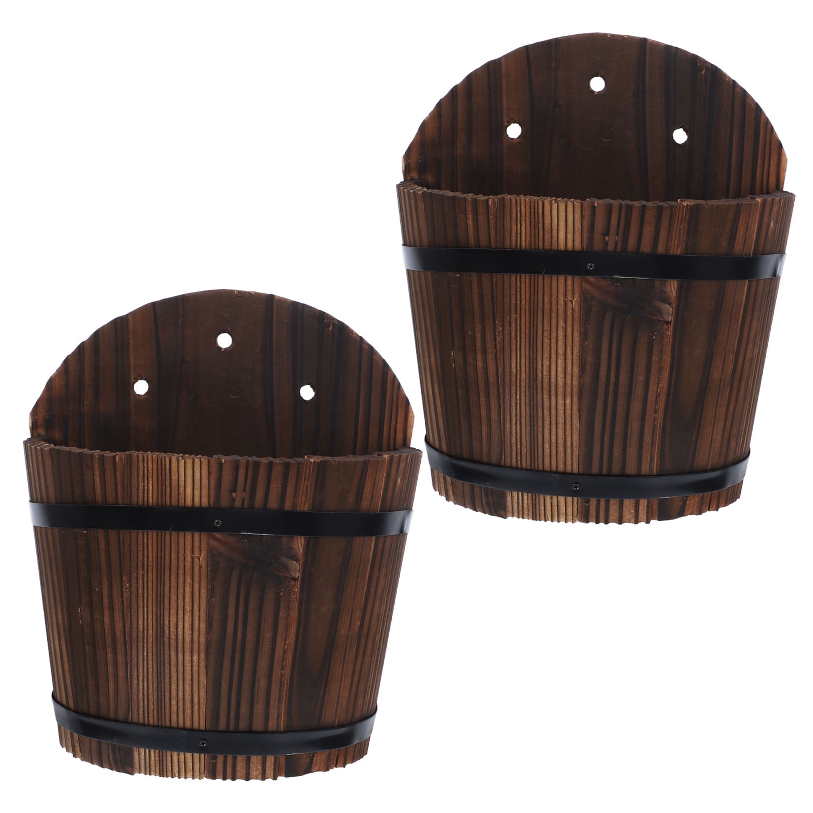 HEALEEP 2Pcs Outdoor Planters for Porch Wooden Flower Pot in 9.3X8.1X5.5in