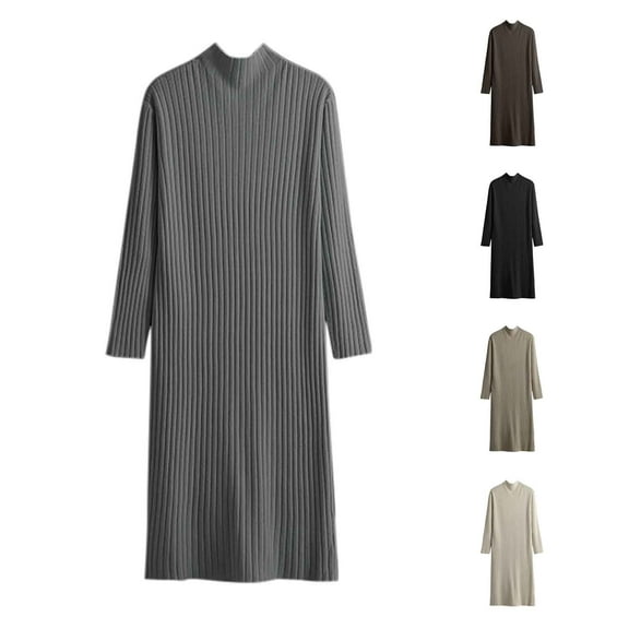Antinious Women Knit Fall Winter Frock Dress Solid Half High Neck Long Sleeve Midi Sweater Dress,Winter Dresses for Women,Long Sleeve Party Dress for Women,Black,Free Size