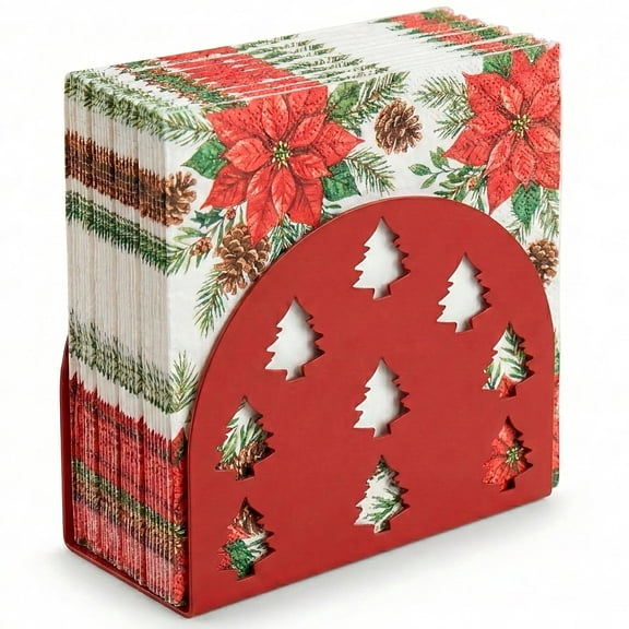 Megier Napkin Holder with Hope Tree Design, Steel Paper Napkin Storage and Organization for Tabletop Decoration, Cushioned Base, Unique Gifts with Matte Red or Blue color Choice (Matte Red)