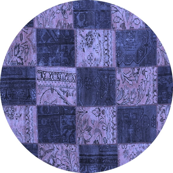Ahgly Company Indoor Round Patchwork Blue Transitional Area Rugs, 4' Round