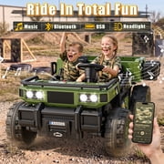 East Doll 24V Military Army-Style Ride On Dump Truck, 2 Seater 4WD 400W Electric Ride On Car, Big Kids Ride On Toy for Boys Girls 3-8 Years Old, Green