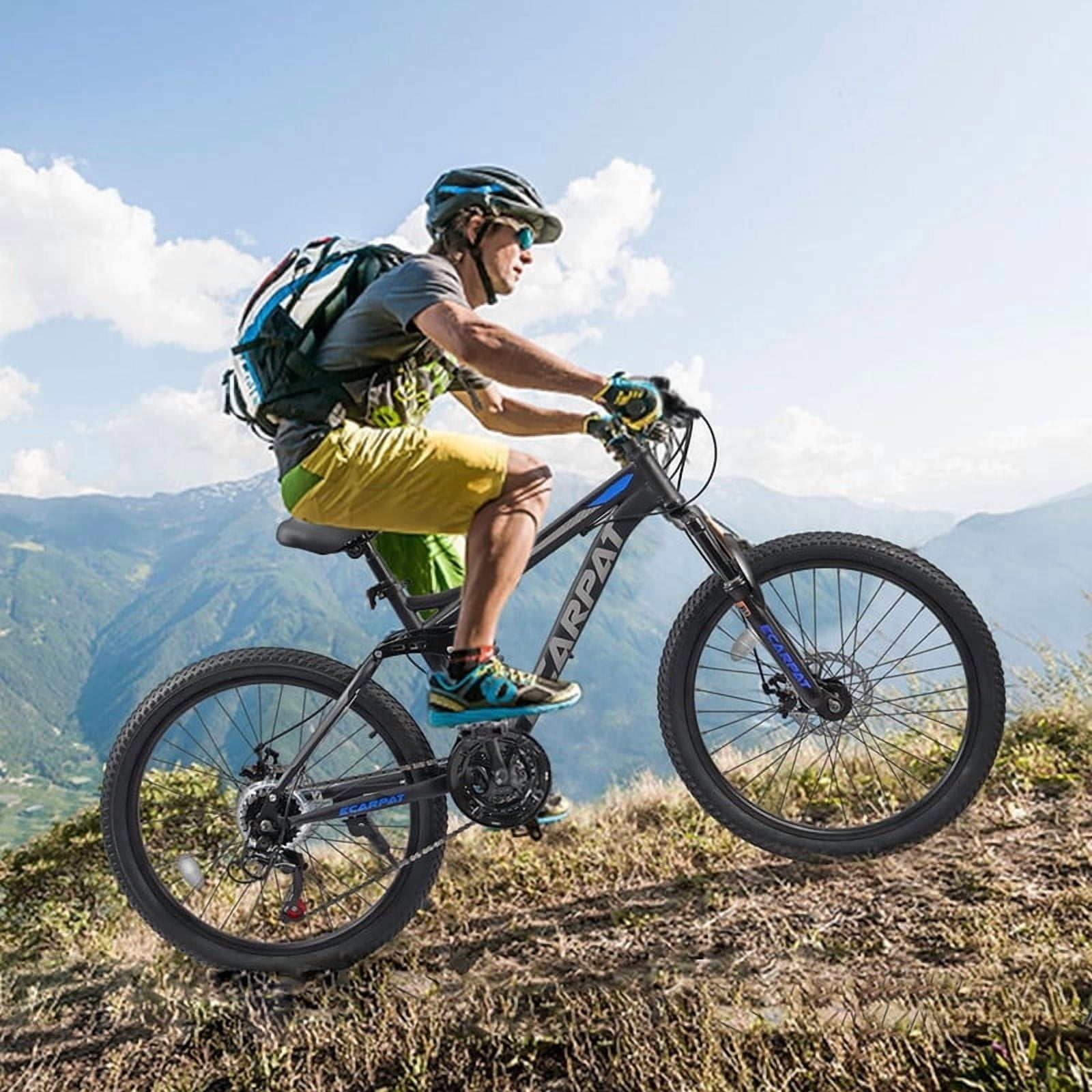 Mountain Bike 24 Inch Wheels, 21 Speed Dual Full Suspension Mountain Bicycle, High Carbon Steel Frame, Mens Womens Mountain Bikes, Birthday Gift Choice(Black)
