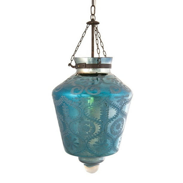 17" Carlyle Turquoise Blue Etched Mercury Glass Hanging ...