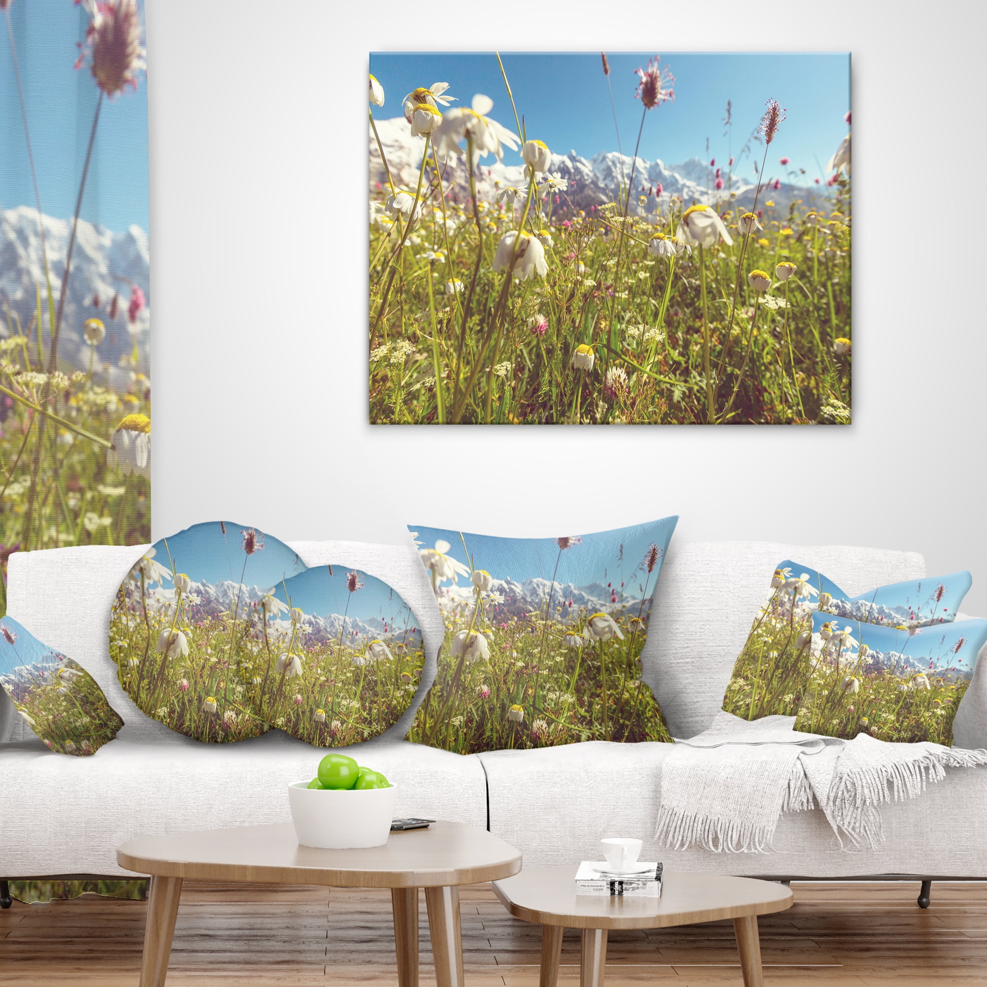 Designart Blooming Mountain Meadow Flowers - Flower Throw Pillow - 18x18