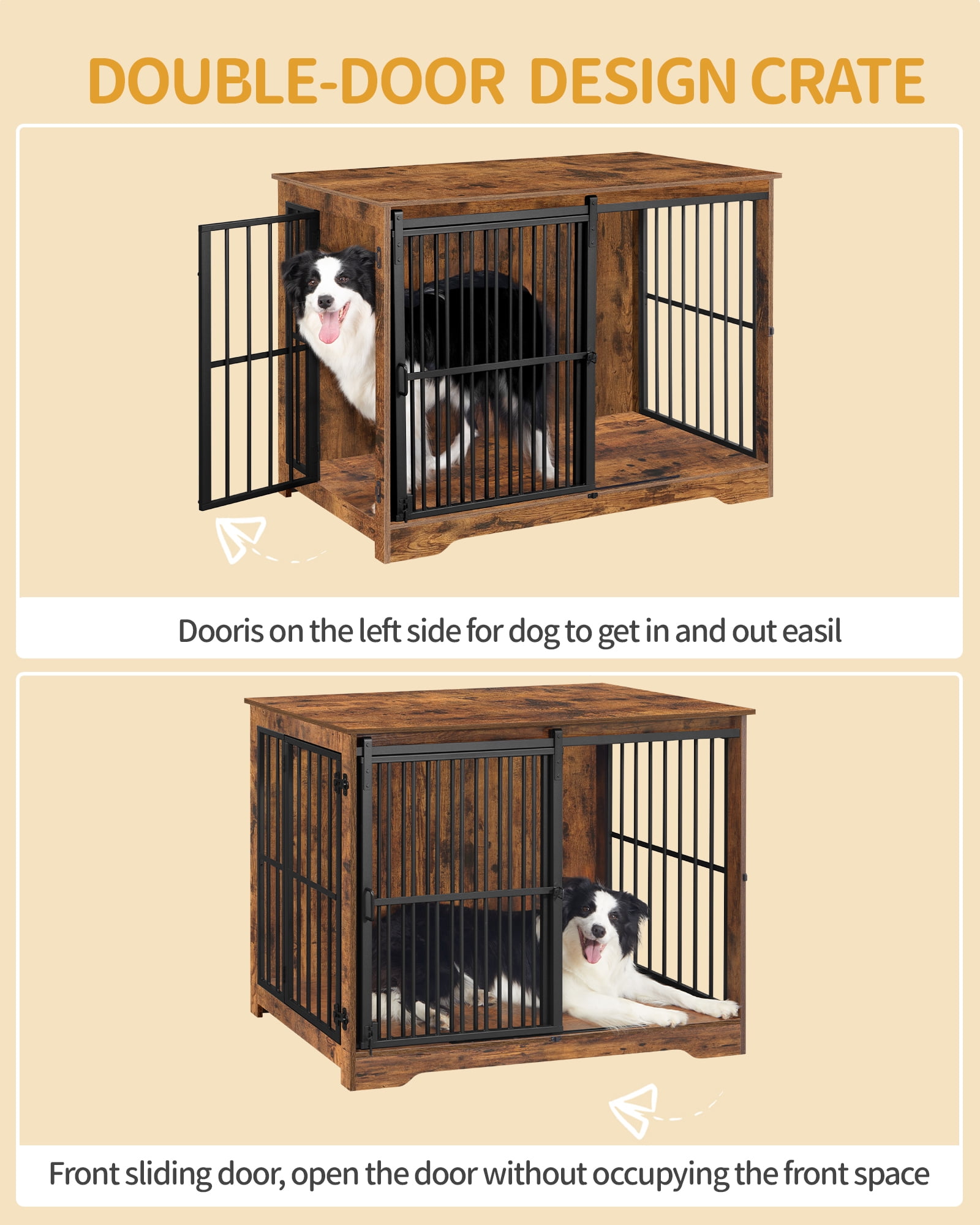 Hzuaneri Heavy-Duty Furniture Style Dog Crate, Double Doors, Metal