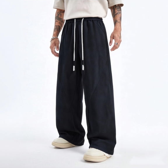 KIHOUT Men's Loose Fit Casual Joggers Drawstring Elastic Waist, Side Pockets, Wide Leg Sweatpants for Daily & Outdoor Wear