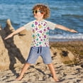 thumbnail image 3 of FORMRS Boys Rash Guard Short Sleeves Swim Shirt Quick Dry UPF 50+ Sun Protection, Sizes 3-12T, Beige Retro Pattern, 3 of 6
