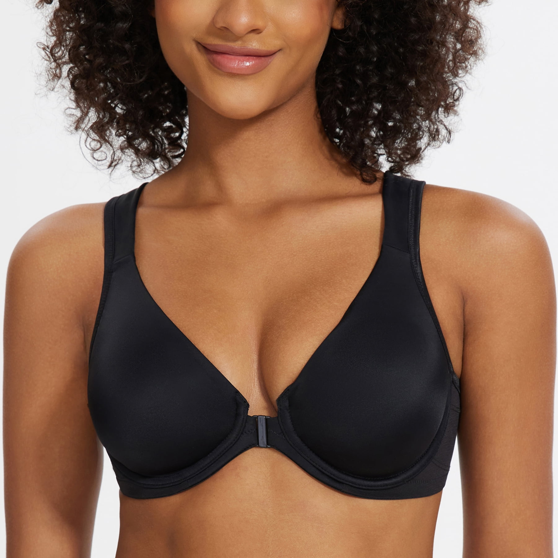 MELENECA Women's Front Closure Bras Plus Size Unlined Underwire Back Support Posture Bra Black 48G
