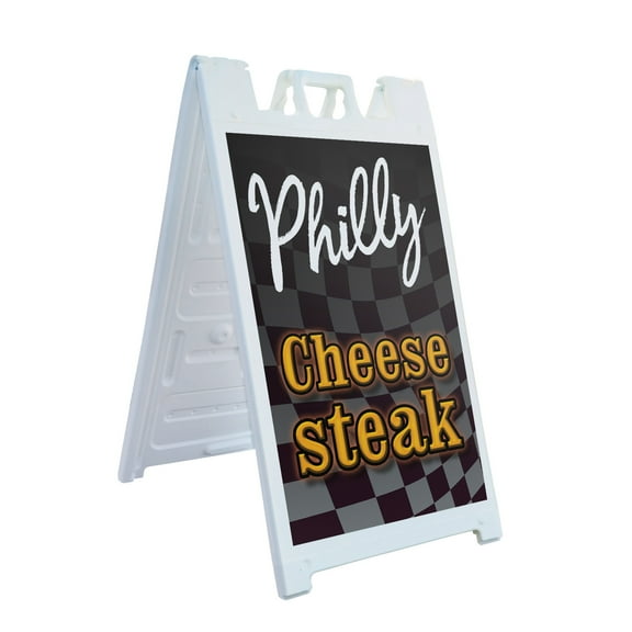 Philly Cheesesteak 24" x 36" Double Sided A-Frame Sidewalk Sign Includes 2 Plastic Inserts Foldable Portable White Signicade Sandwich Board Authentic Recipes Fresh Ingredients