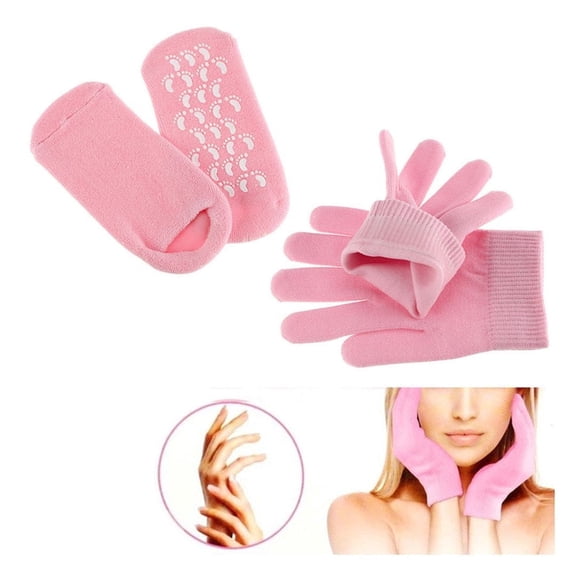 Pinkiou Gel Gloves Gel Socks Hand Gloves Foot Care Socks Exfoliating Heel Care Moisturizing (Cherry Color, Gloves Socks)