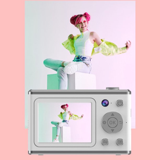 Cámaina frontal Trasera de 48MP, Cámara de video HD 1080p, Enfoce AI, Cámaga de 2.4 Pulgadas para Niños Adolescentes, Luz de Relleno, LED, Batería de 800 Mah, Cámara Pqueña