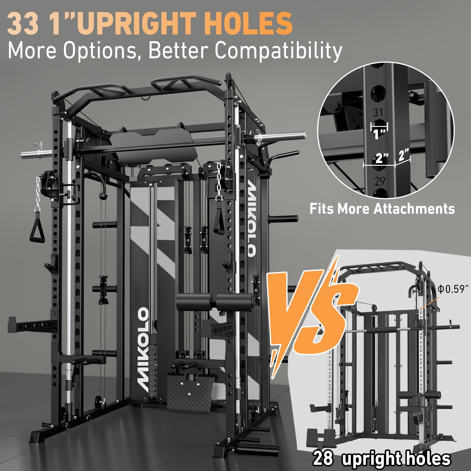 Mikolo Smith Machine Home Gym, 2200LBS Power Rack with 36pcs Aluminum Pulley, Functional Trainer with Dual 128LBS Weight Stack, Full Body Workout Home Gym