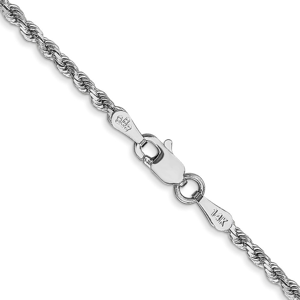 14K White Gold Rope Chain Necklace 16 inch 2 mm Diamond-cut with Lobster Clasp