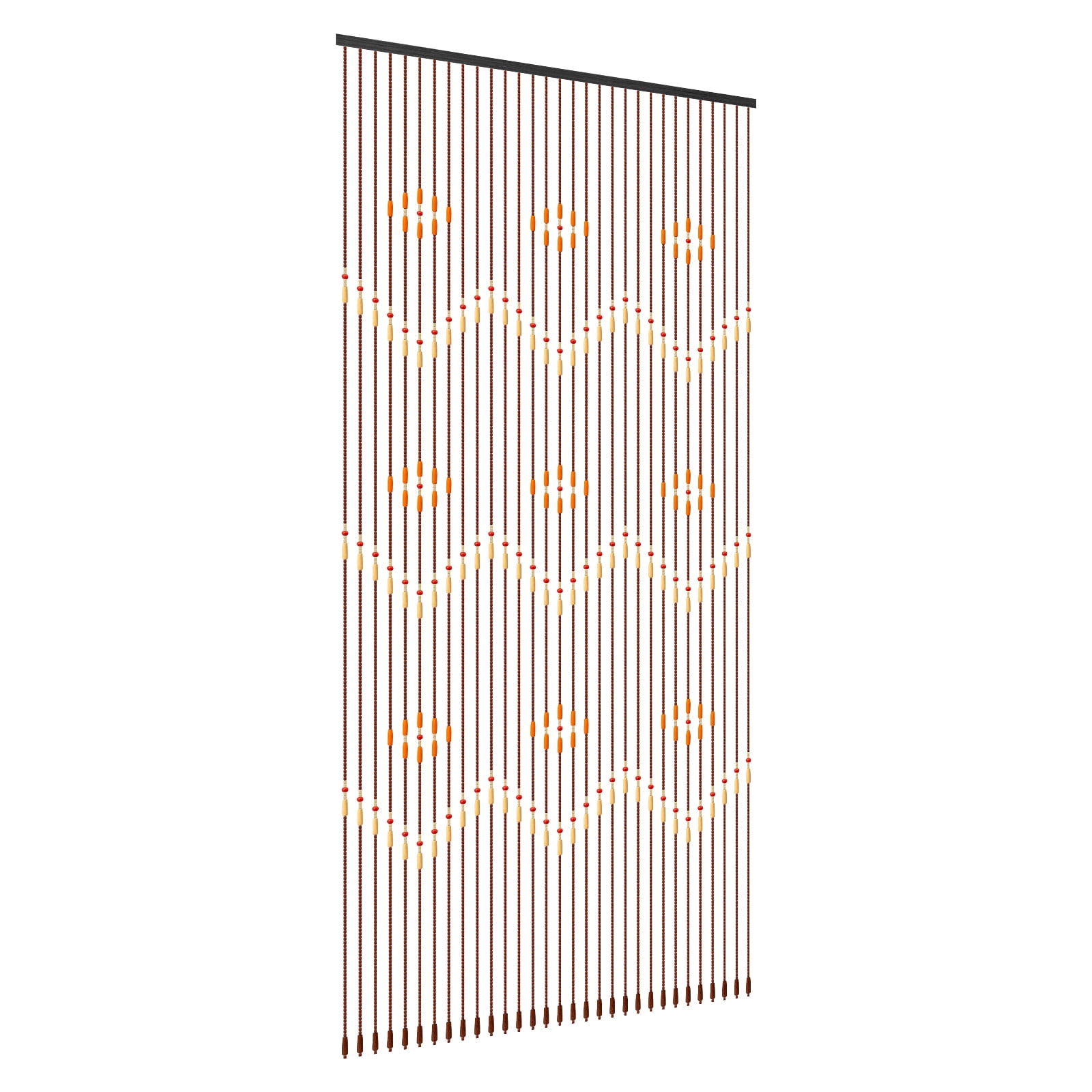 Bamboo Beaded Curtain, Brown Classical Style with Cotton Thread Construction, Floral Pattern Symbolizing Happiness and Peace