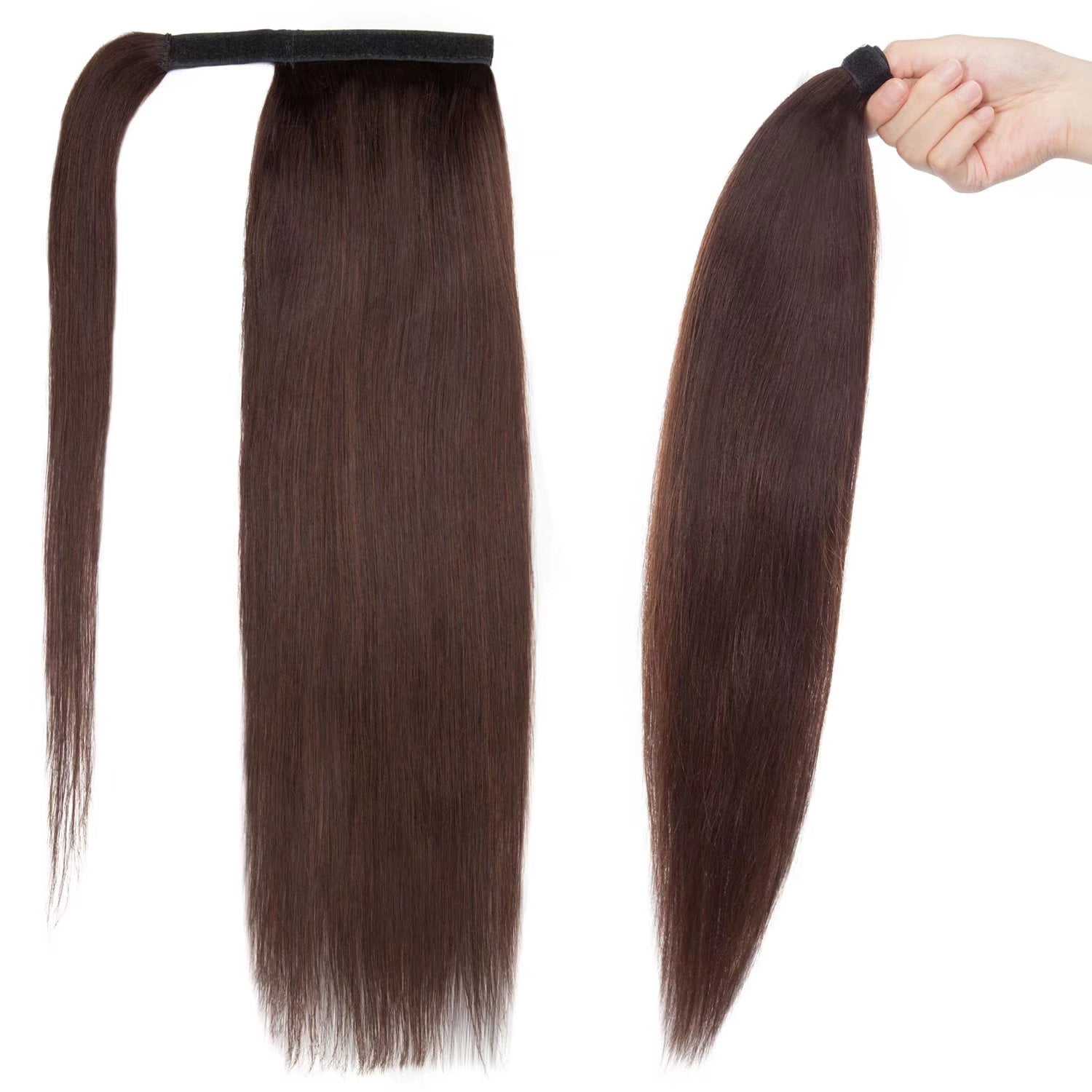 Benehair Hair Extensions Ponytail Human Hair Wrap Around #2 Dark Brown Hair Ponytail Extension Real Human Hair One Piece 14" 80g