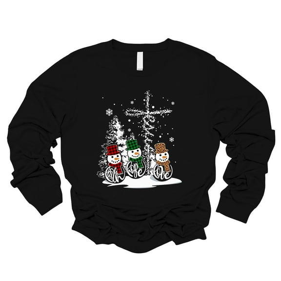 Love in Faith | Faith Hope Love Snowmen Long Sleeve | Black | Christian T-Shirts for Women | Faith Based Apparel |Christian Gifts