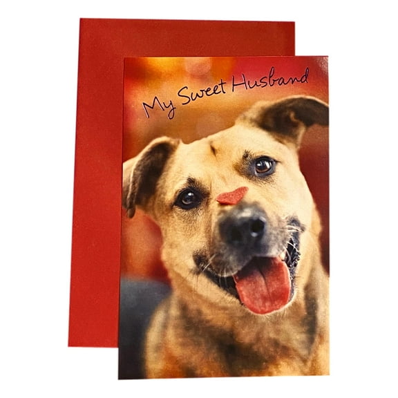 Valentine's Day Greeting Card for Husband - My Sweet Husband - Mettalic Lettering; Dog, Heart