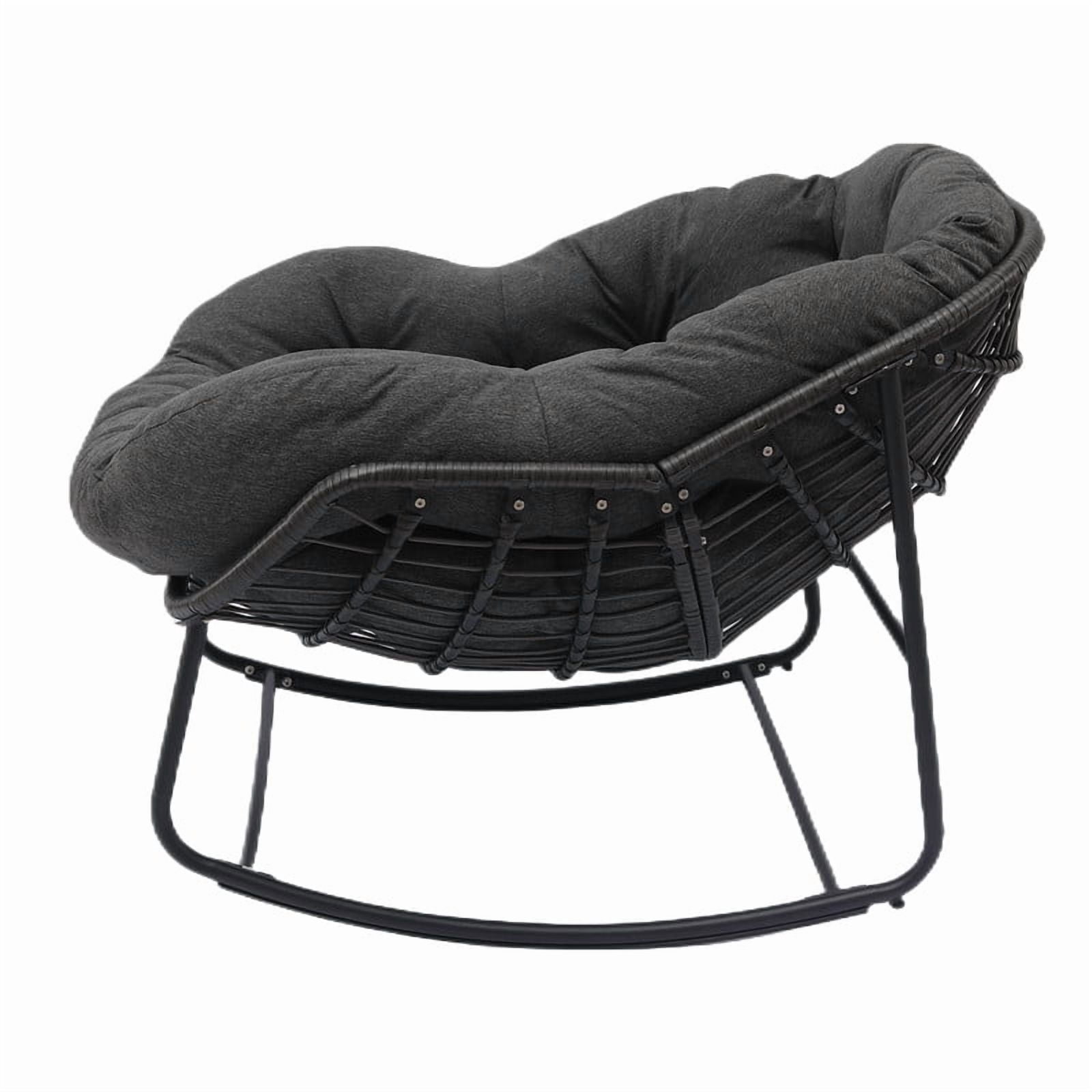 Indoor/Patio Rocking Chair, Oversized Rattan Egg Chair with Steel Frame & Padded Cushion