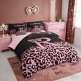 thumbnail image 2 of Erosebridal Chic Cheetah Pattern 7-Piece Twin Bedding Sets,Pink Glitter Print Bowknot Letter R Bedding Comforter Set For Girls Kids,Reversible pink, 2 of 7