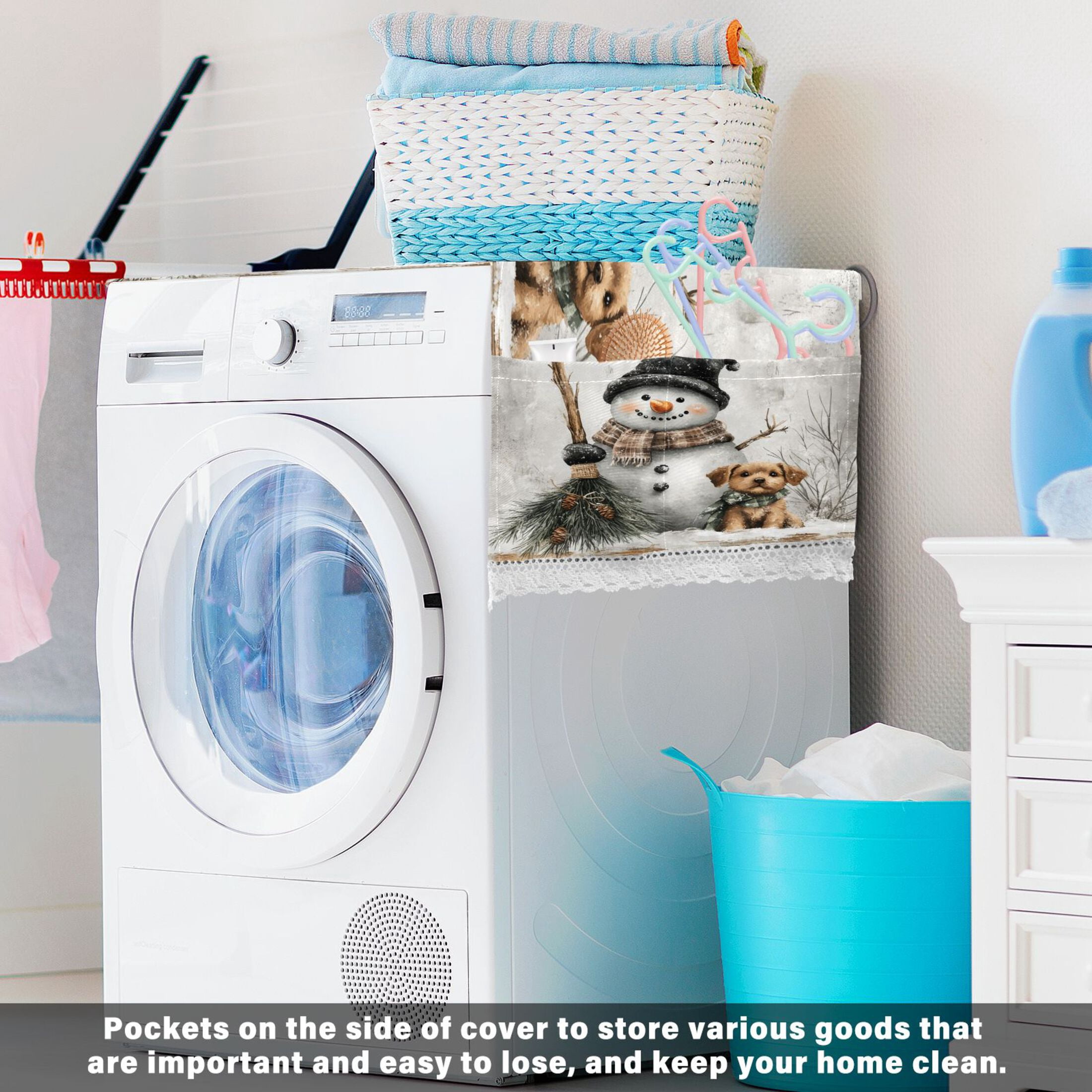 WOBOGO Illustrated Snowman and A Little Brown Dog Washing Machine Cloth Dryer Refrigerator Top Cover Protective Non-Slip Mat For Kitchen Laundry