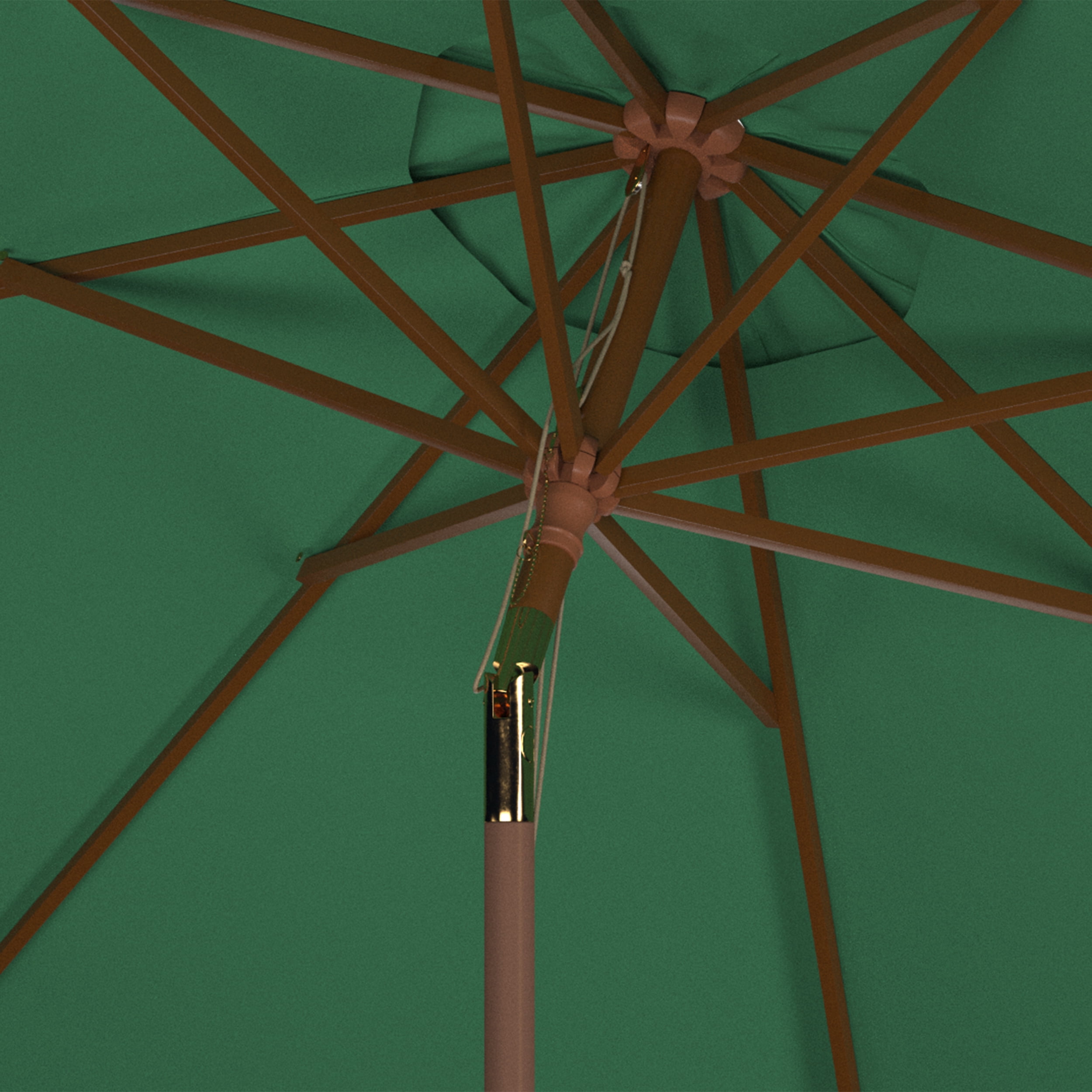 SAFAVIEH Cannes 9' Market Push Wooden Patio Umbrella, Hunter Green