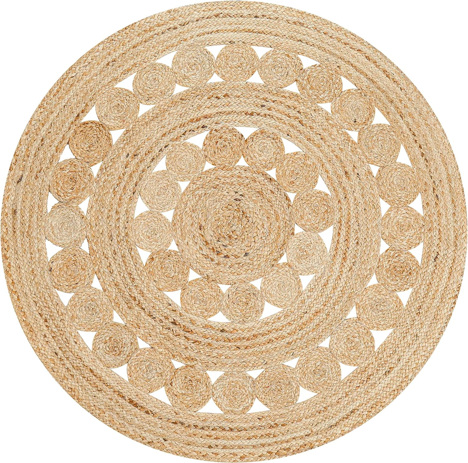 Handmade Braided Natural Pure Jute Tikki Round Rugs Size 5 x 5 Feet Round