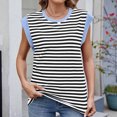 thumbnail image 2 of Women's Striped Tops Round Neck Cap Sleeve Tops for Women Summer Spring Blouses Basic Tee Shirts Loose Casual Tank (L, Black), 2 of 4