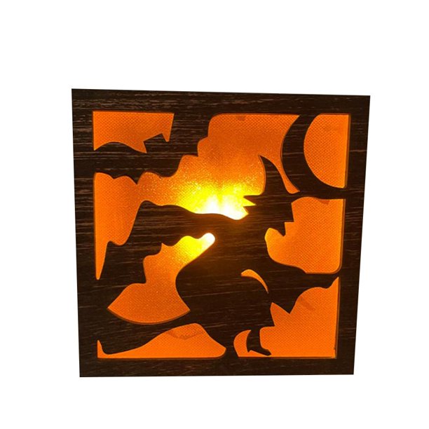 Pared De Lámpara De Madera Con Patrón De Gato Y Murciélago De Bruja Con Luz De Madera Led De Halloween Para Decoración De Fiestas seitruly HA045048-03