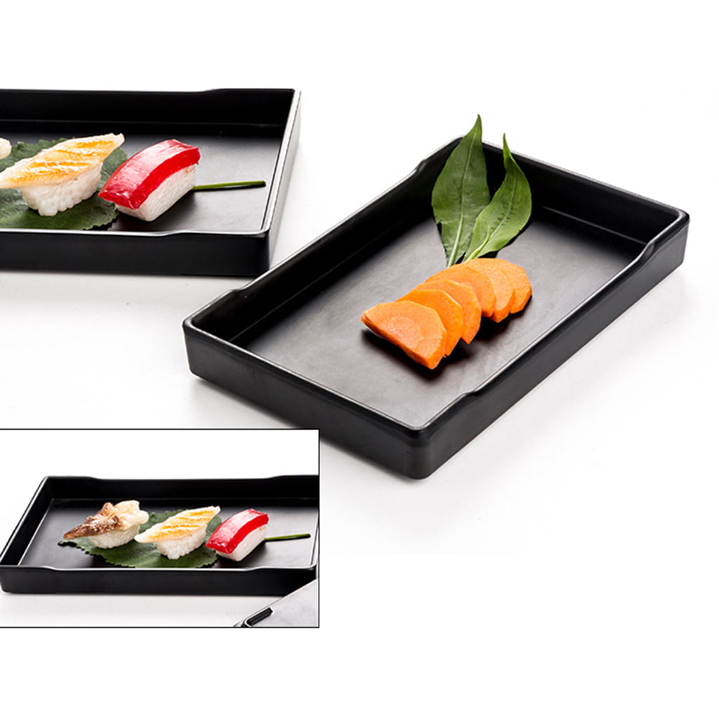 Sushi Serving Tray Melamine Plastic Hotel Dishes Platter Black E 27.8x19.1cm