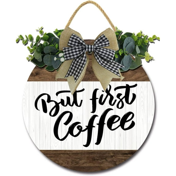 Eveokoki 12" But First Coffee Sign Coffee Bar Decor Farmhouse Wall DecorWooden Round Retro Rustic Coffee Bar Decor Coffee Lover Coffee Station Decor Home Office Kitchen