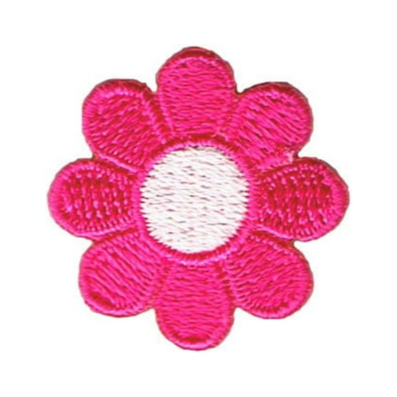 1" Daisy Dark Pink Petals White Center Patch Flower Embroidered Iron On Applique