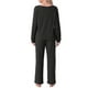 thumbnail image 3 of Conjunto de pijama para mujer INSPIRE CHIC, de punto waffle, de manga larga, 2 piezas, atuendo de sudadera, 2XL, negro, 3 of 6
