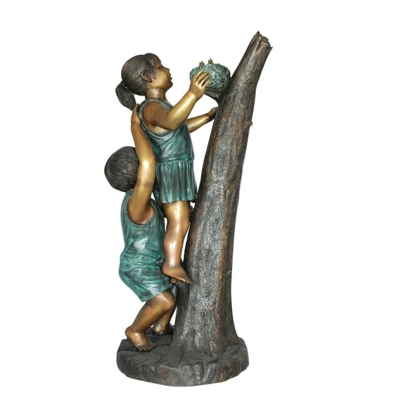 Nifao Two Kids Climbing on a Tree Bronze Statue – Home Decor Sculpture, 17"L x 17"W x 46"H