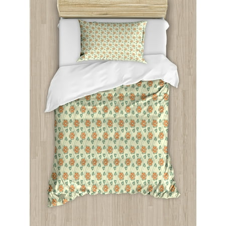 Floral Duvet Cover Set Flourishing Spring Flowers And Green