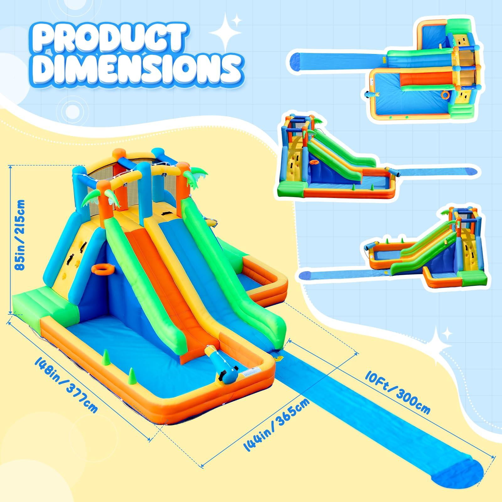 Inflatable Lawn Water Slide Park with Extend Splash Slide and Basketball Hoop