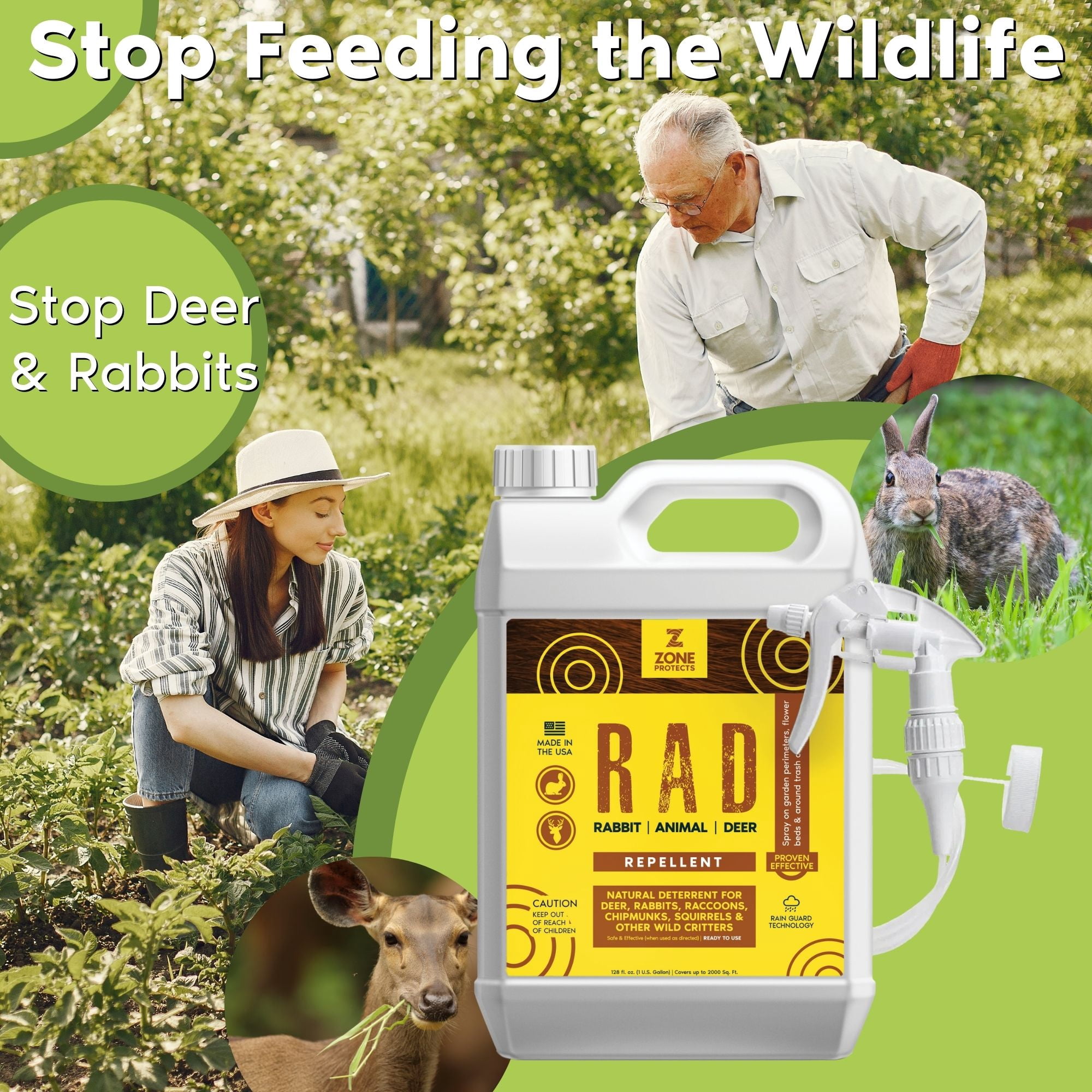 R.A.D. - Rabbit, Animal, Deer Repellent Gallon Trigger Sprayer; All-Natural Protection for Gardens, Flower Beds and Lawns